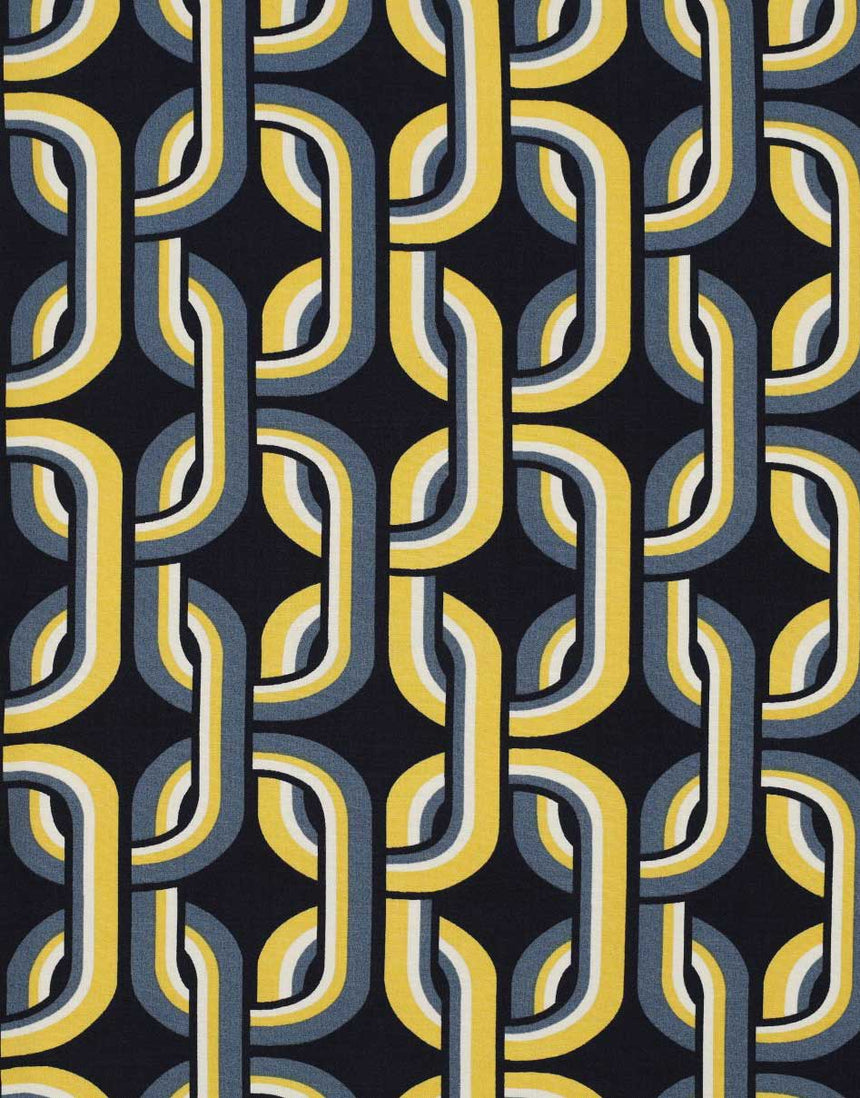 Navy Retro Links Viscose Fabric