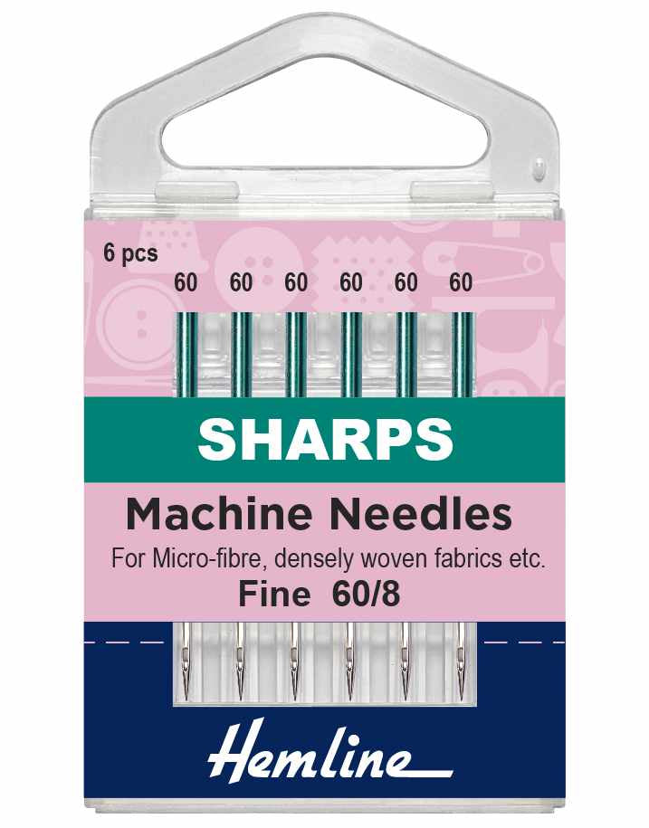 Sharps Microfibre Sewing Machine Needles, Extra Fine Fabric 60/8