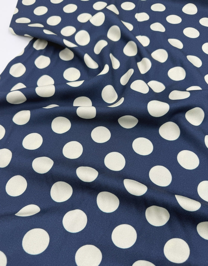 Navy & Ivory Polka Dot Viscose Fabric