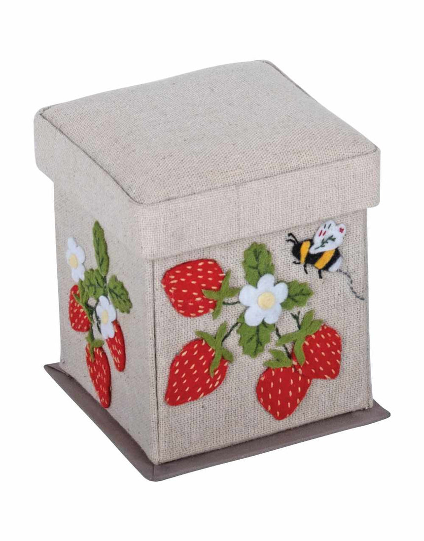 Strawberry Sewing Kit in a Linen Sewing Box