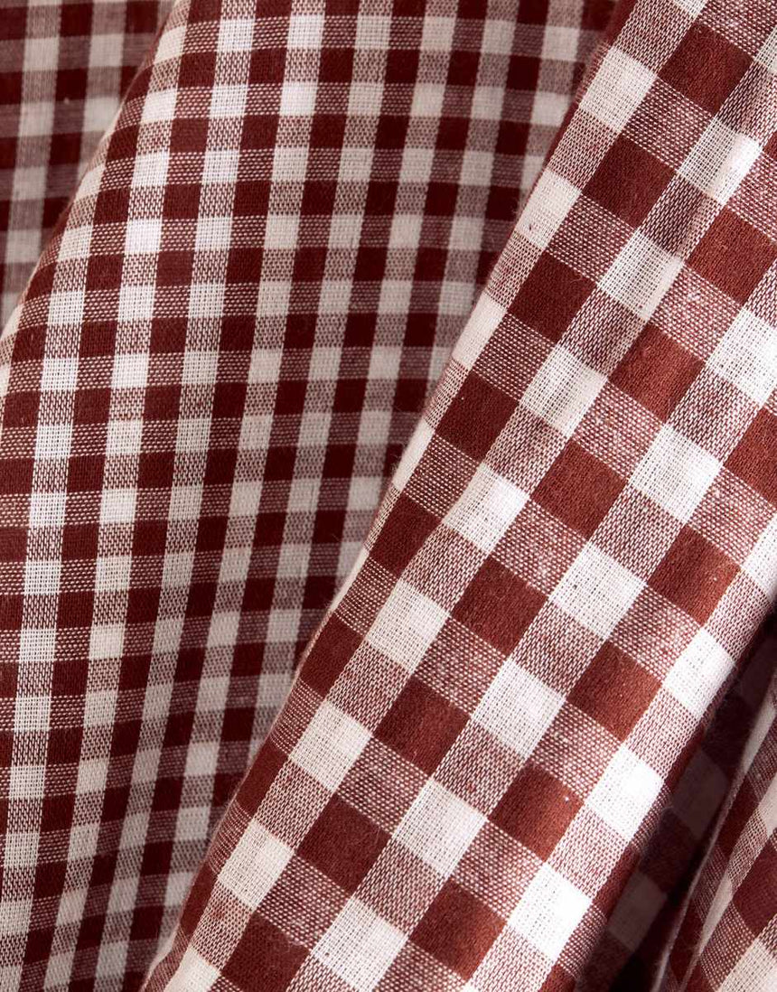 Remnant 75cm -Rust & White Double Sided Gingham Cotton Double Gauze Fabric, Atelier Brunette