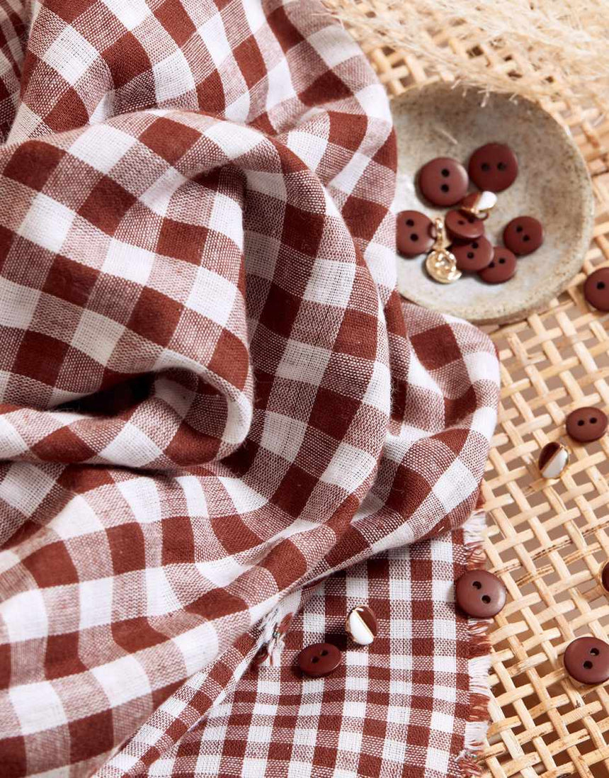 Rust & White Double Sided Gingham Cotton Double Gauze Fabric, Atelier Brunette