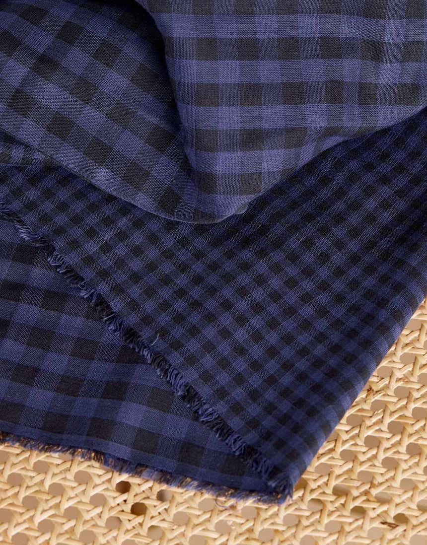 Atelier Brunette Double Gauze Gingham / Blue Cobalt Blue Double Sided Gingham Cotton Double Gauze Fabric, Atelier Brunette 15804