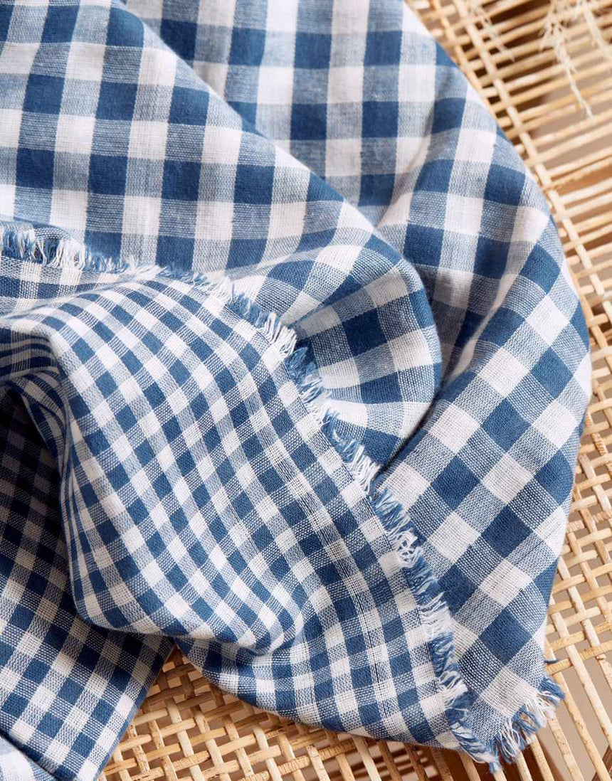 River Blue Double Sided Gingham Cotton Double Gauze Fabric, Atelier Brunette