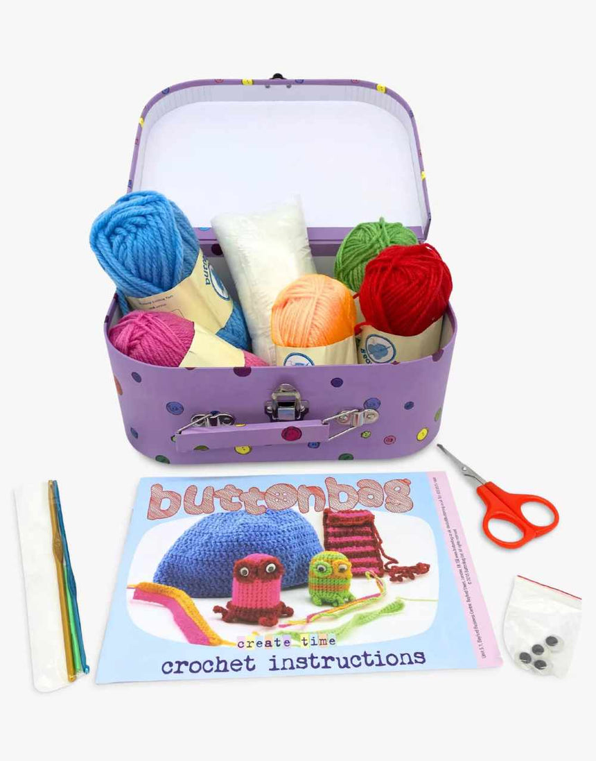 Children's Learn to Crochet Suitcase Kit, Buttonbag