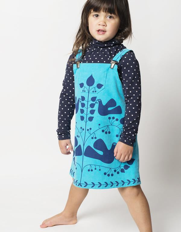 Turquoise Dove & Cherries Clothkits® Girl's Pinny Dress Children's Dressmaking Kit, Ages 3-6