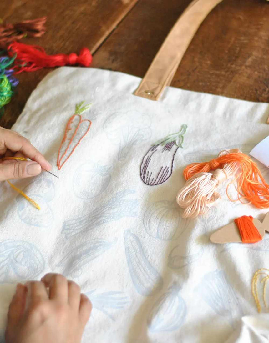 Chasing Threads Embroidery Stitch Your Vegetables Tote Bag, Chasing Threads 7141148594914