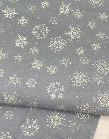 Not Specified Christmas Fabric Metallic Silver Snowflakes on Grey Cotton Christmas Fabric 15540