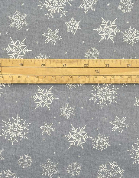 Not Specified Christmas Fabric Metallic Silver Snowflakes on Grey Cotton Christmas Fabric 15540