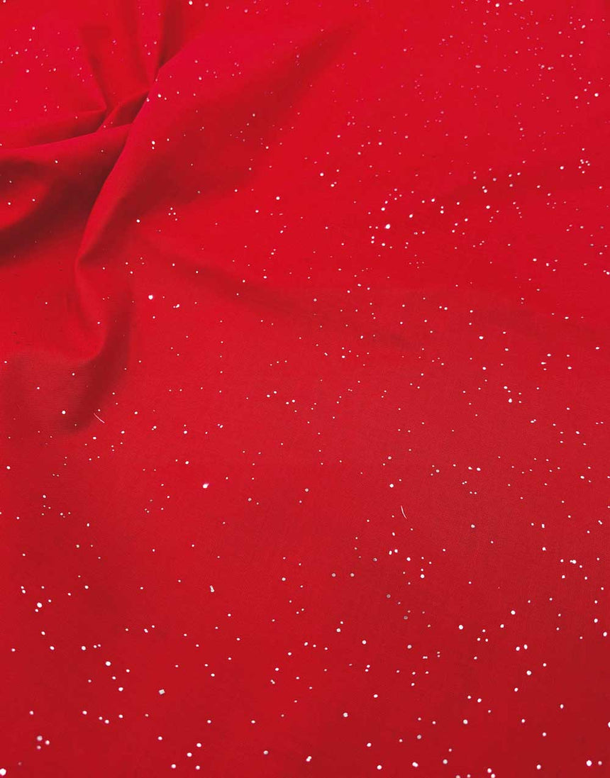 Red & Gold Glitter Foiled Christmas Cotton Poplin Fabric