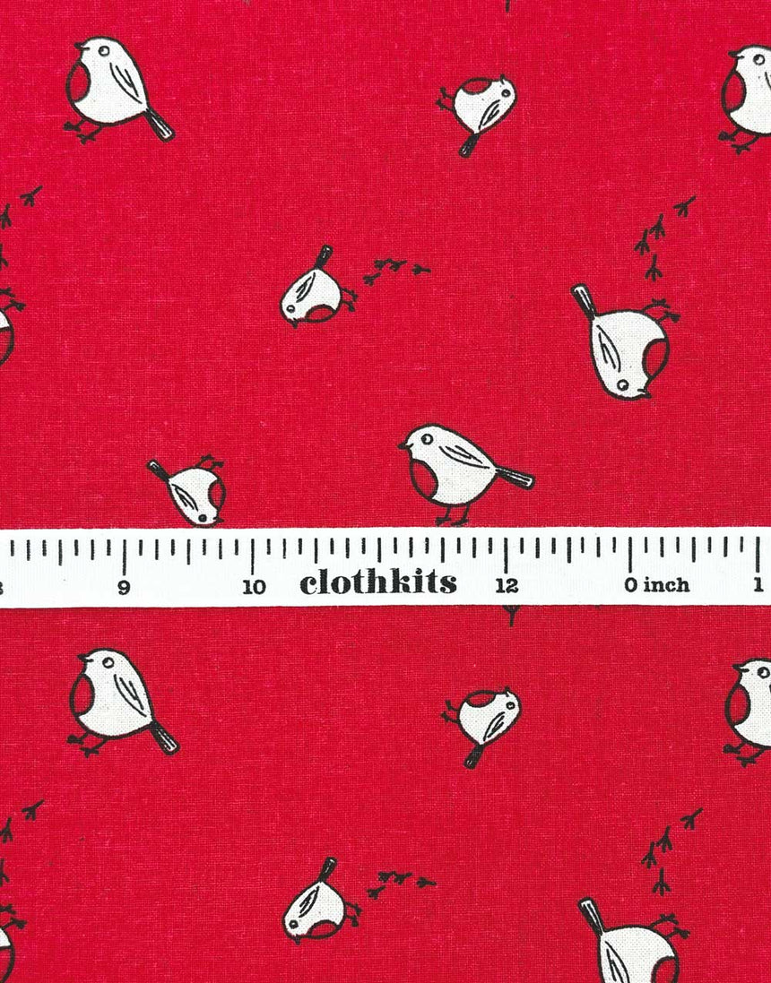 Christmas Robins on Red Christmas Fabric