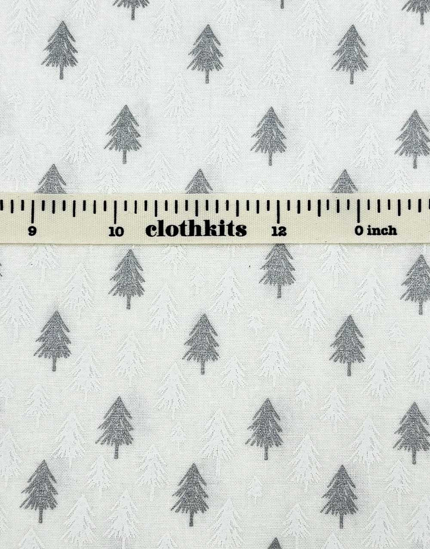 Christmas Fir Trees Metallic Silver & White Christmas Fabric