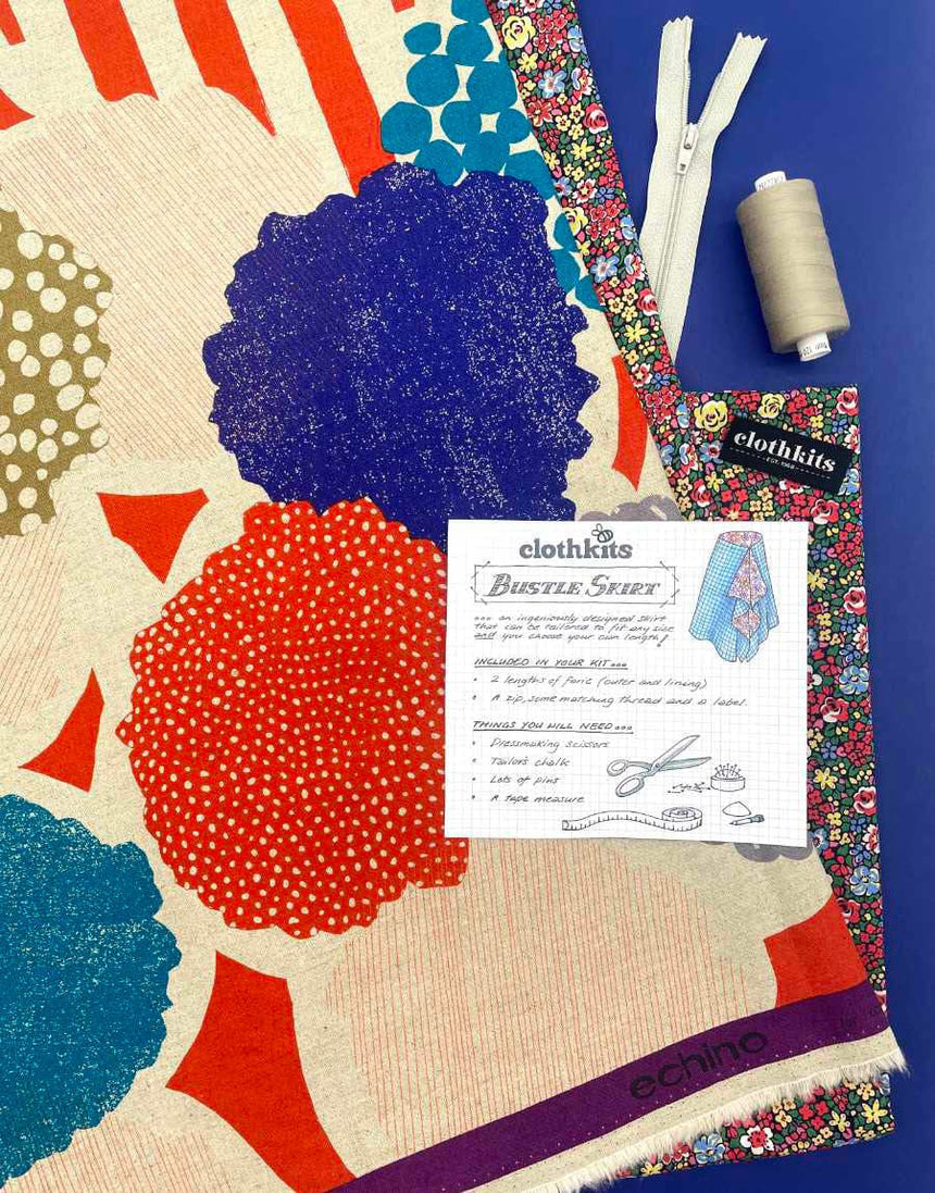 Clothkits Women's Kit Red / Abstract Bustle Skirt Ladies Dressmaking Kit, Echino & Liberty Fabrics 15062