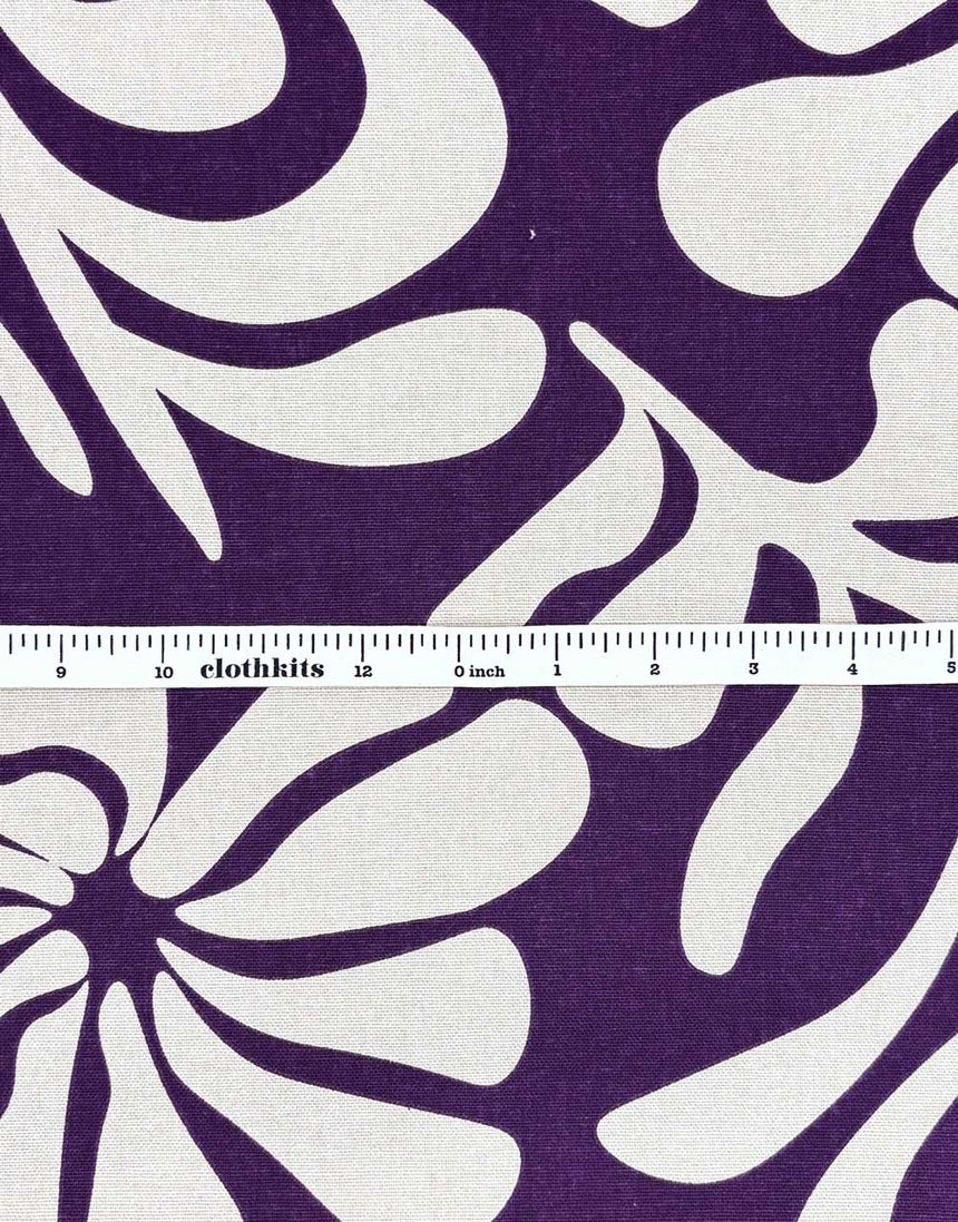 Dark Purple Vintage Leaves Cotton Canvas Fabric