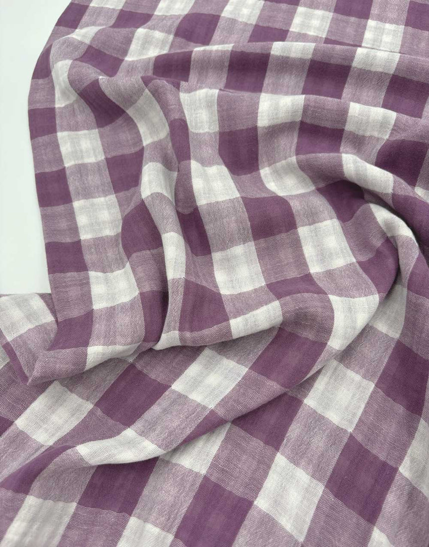 Mauve Check Double Sided Cotton Double Gauze Fabric