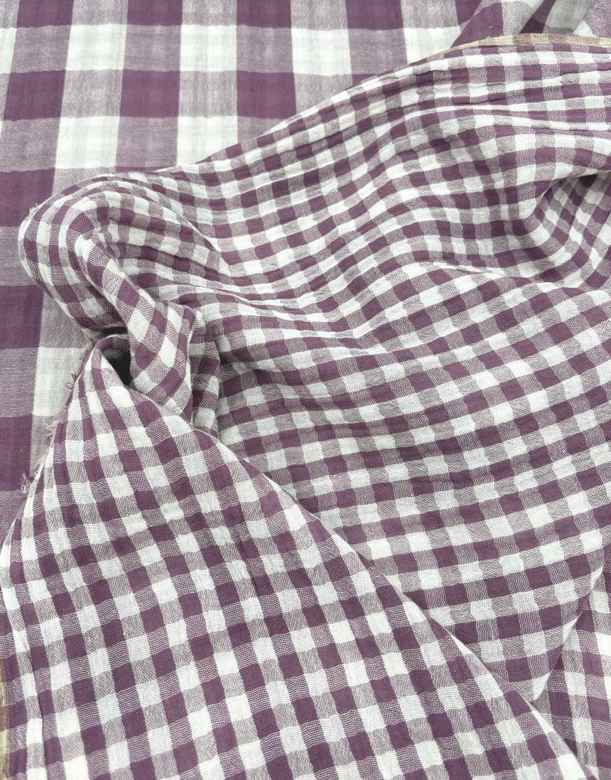 Mauve Check Double Sided Cotton Double Gauze Fabric