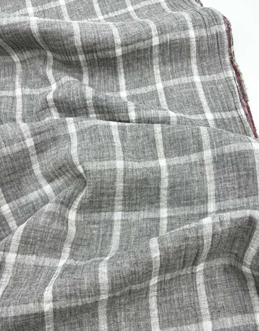 Grey Check Cotton Double Gauze Double Sided Fabric