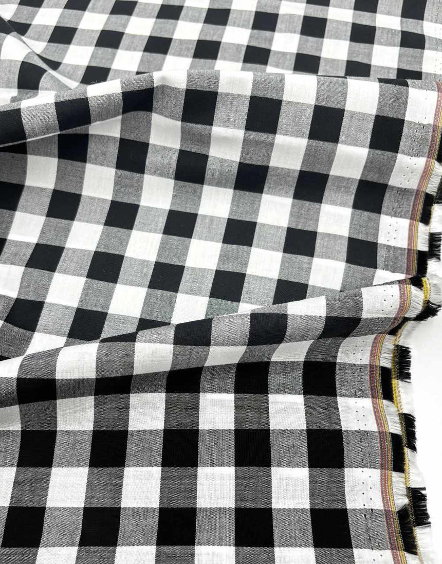 Remnant 35cm -Large Black Gingham Cotton Fabric