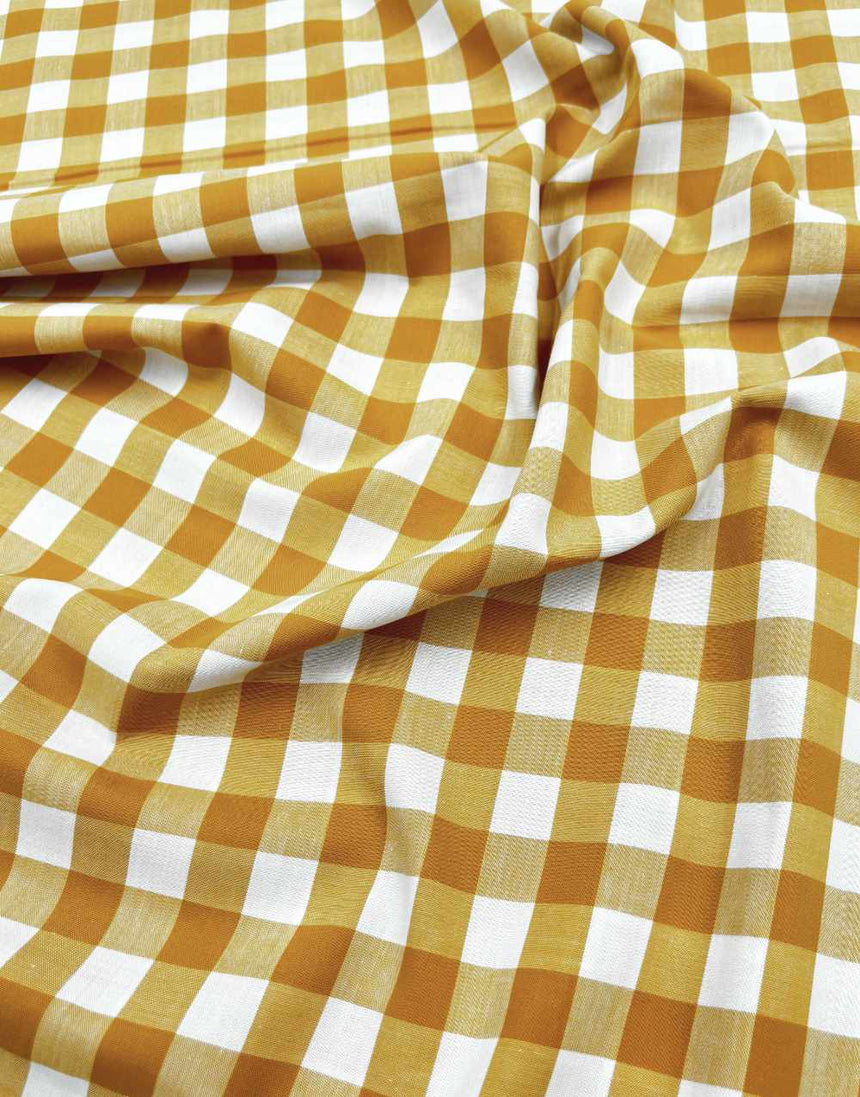 Large Ochre Gingham Cotton Fabric