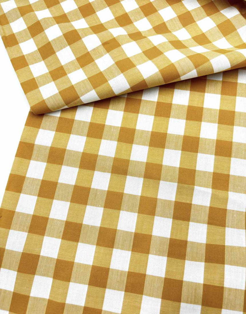 Large Ochre Gingham Cotton Fabric