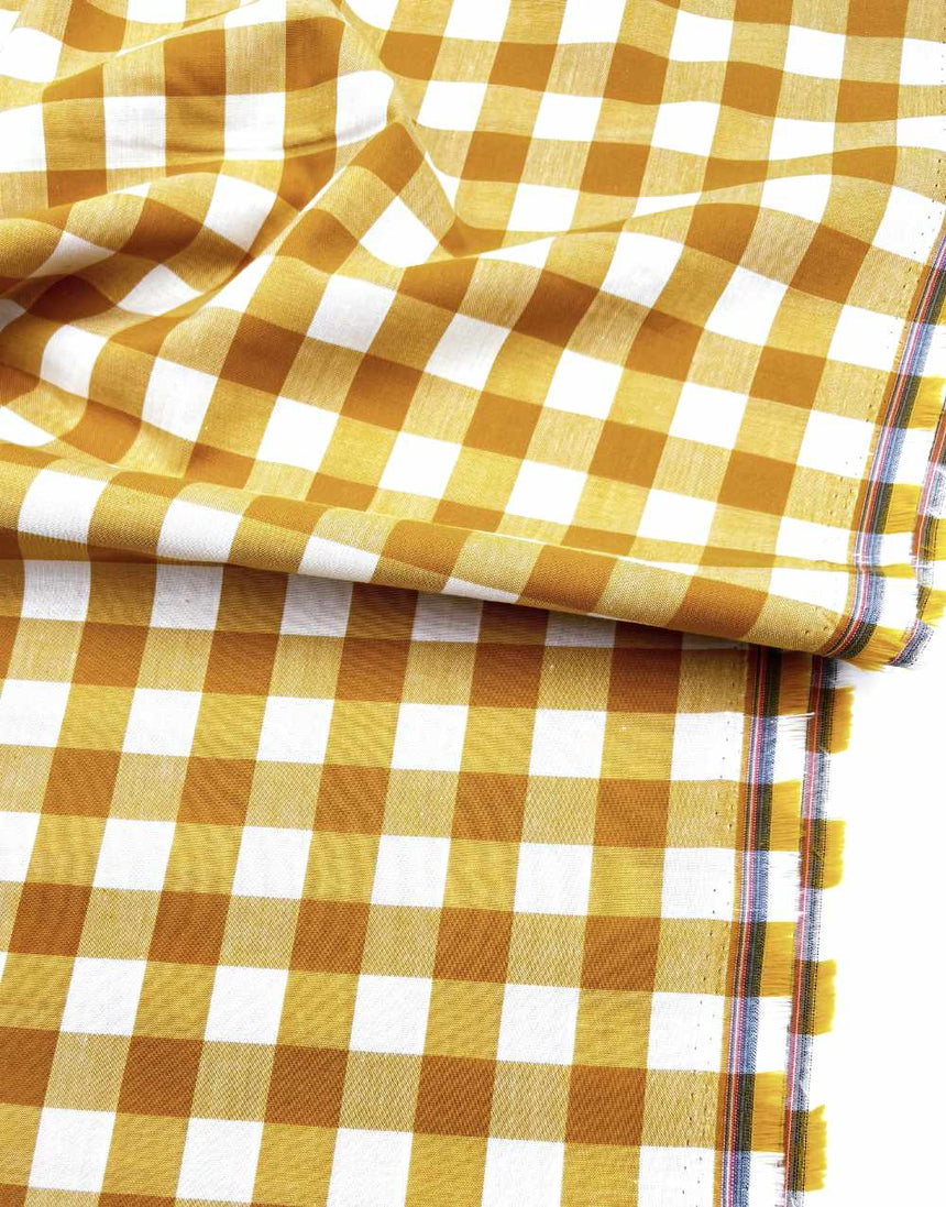 Large Ochre Gingham Cotton Fabric