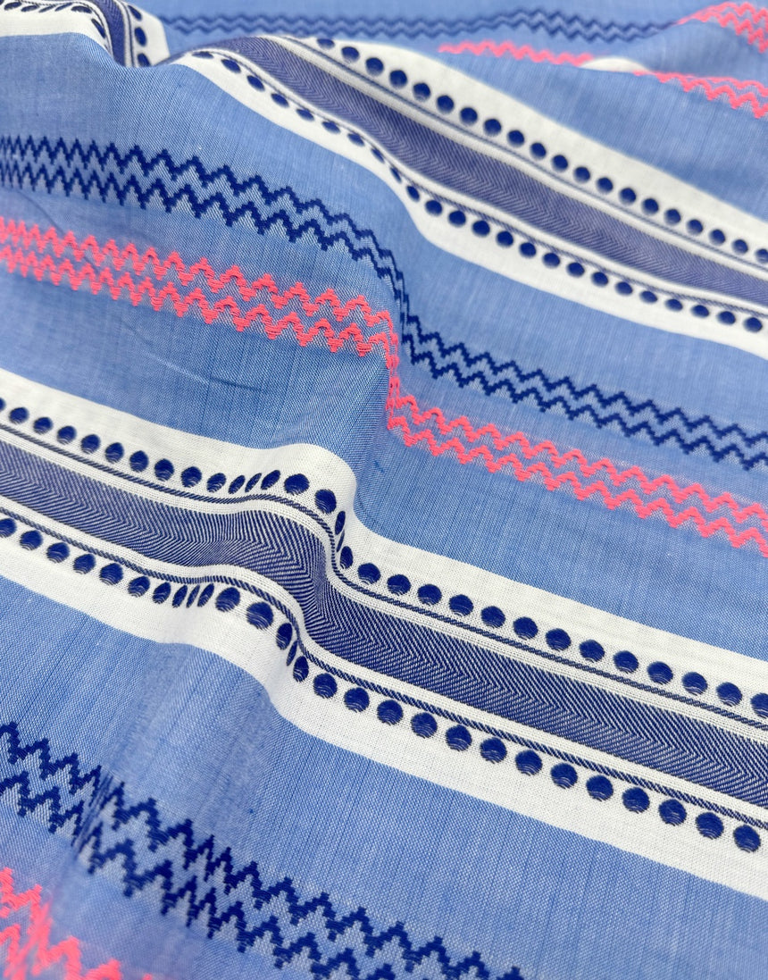 Blue & White Jacquard with Neon Stripe Fabric