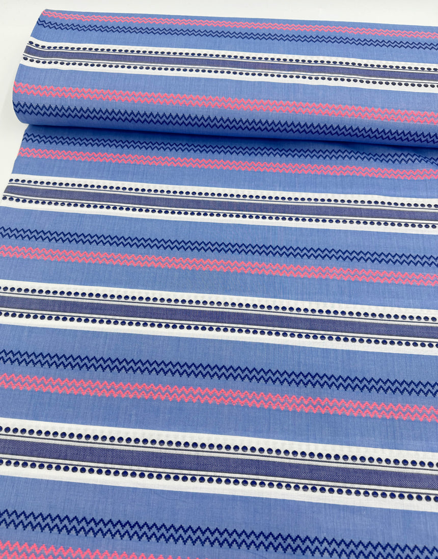 Blue & White Jacquard with Neon Stripe Fabric