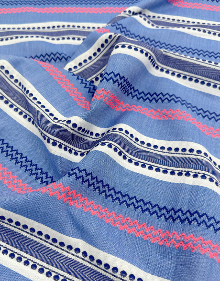 Blue & White Jacquard with Neon Stripe Fabric