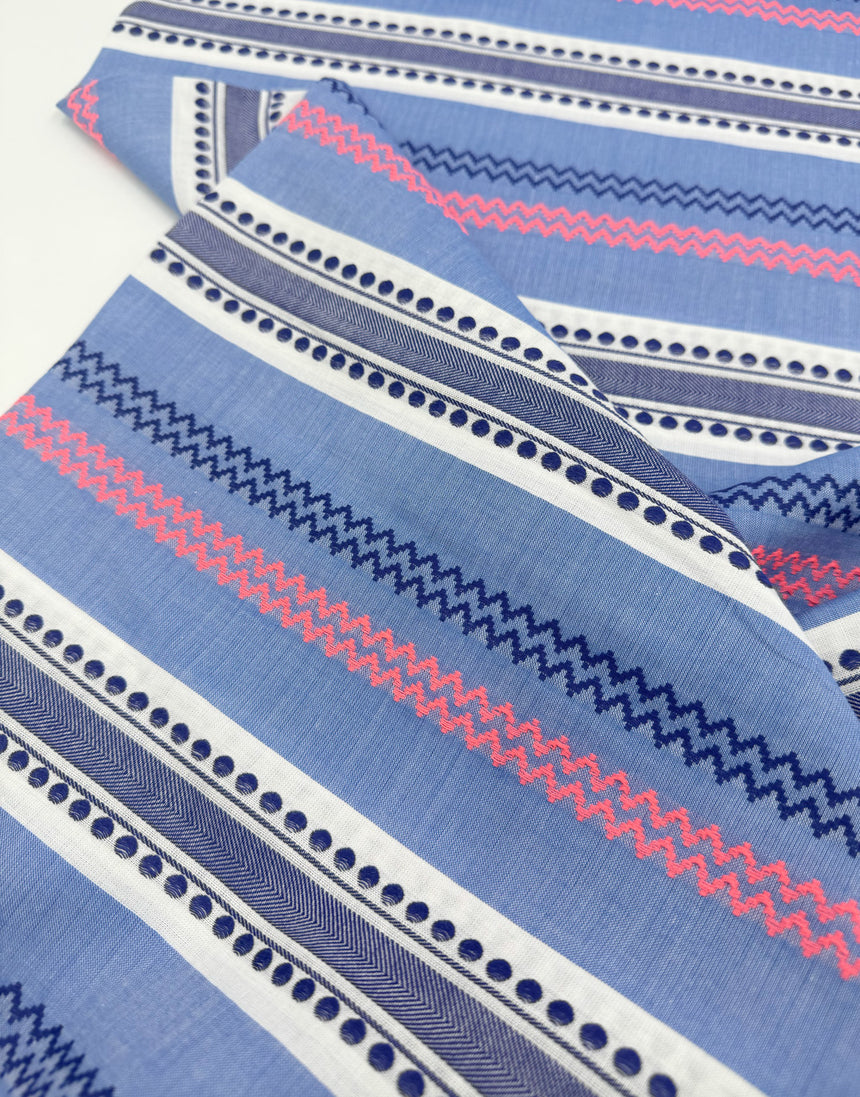 Blue & White Jacquard with Neon Stripe Fabric