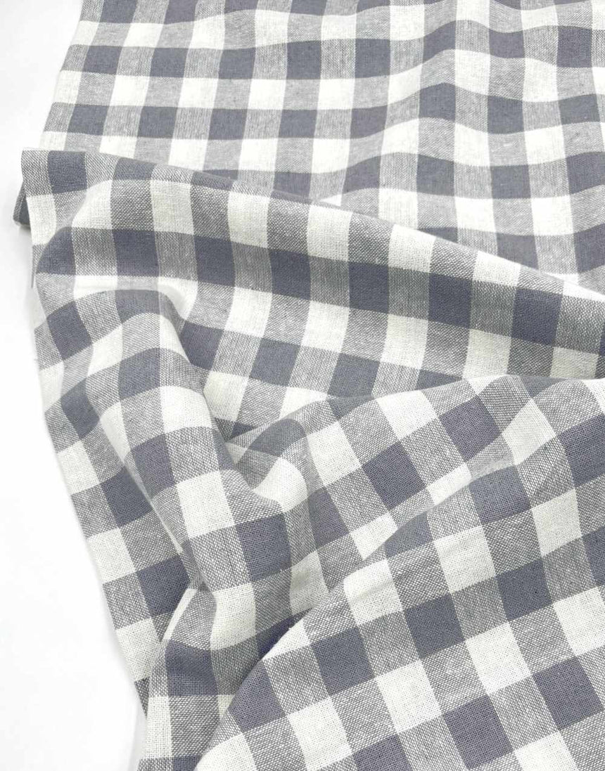 Grey Check Linen Cotton Fabric