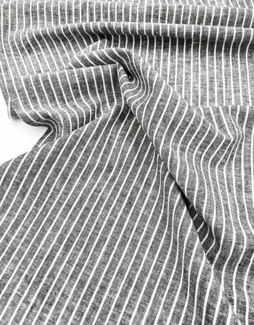 Black Striped Linen Cotton Fabric