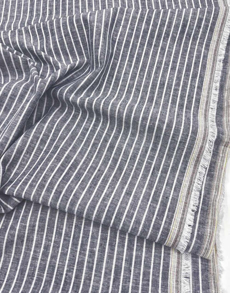 Denim Blue Striped Linen Cotton Fabric