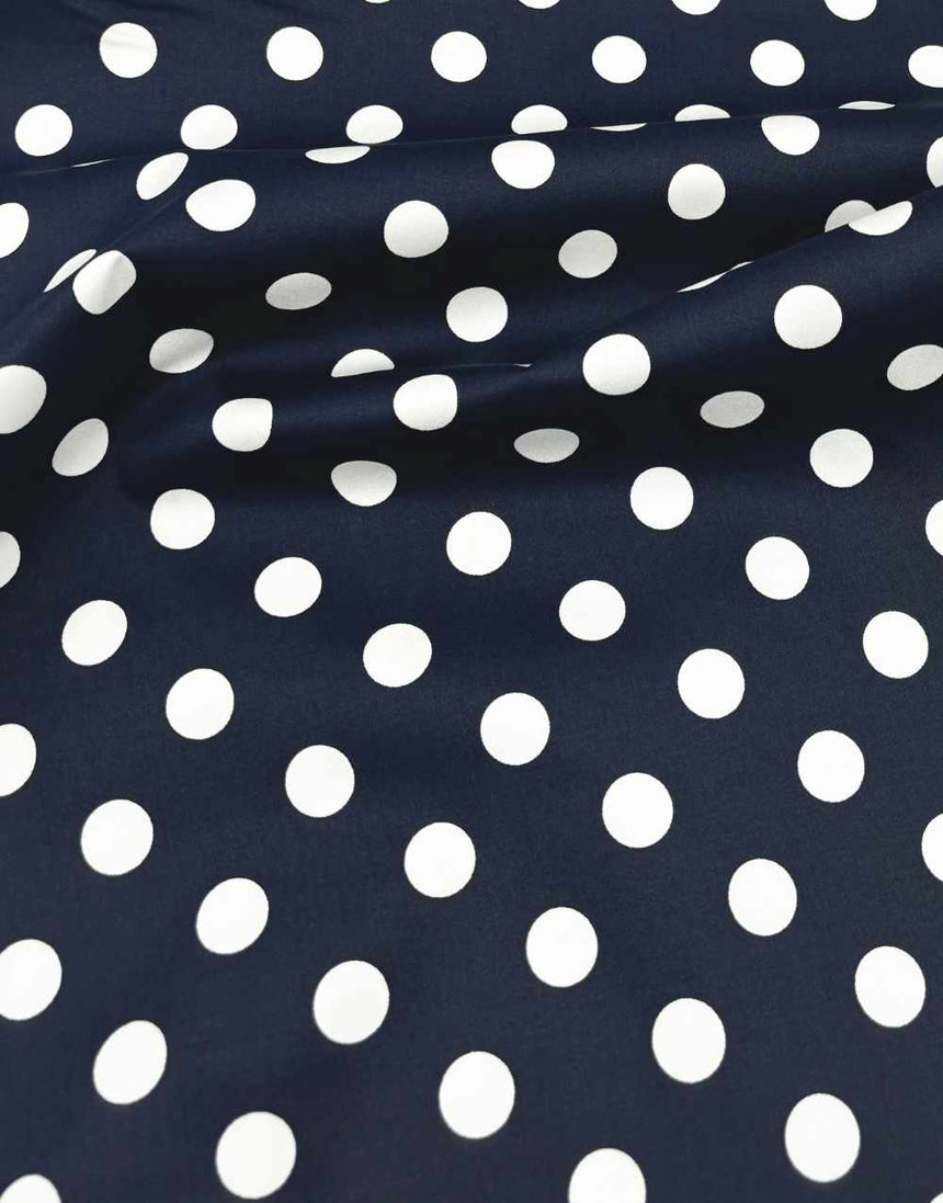 Navy & White Spot Stretch Cotton Fabric