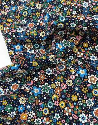 Remnant70cm -Midnight Small Florali Cotton Needlecord Fabric, Dashwood Studio