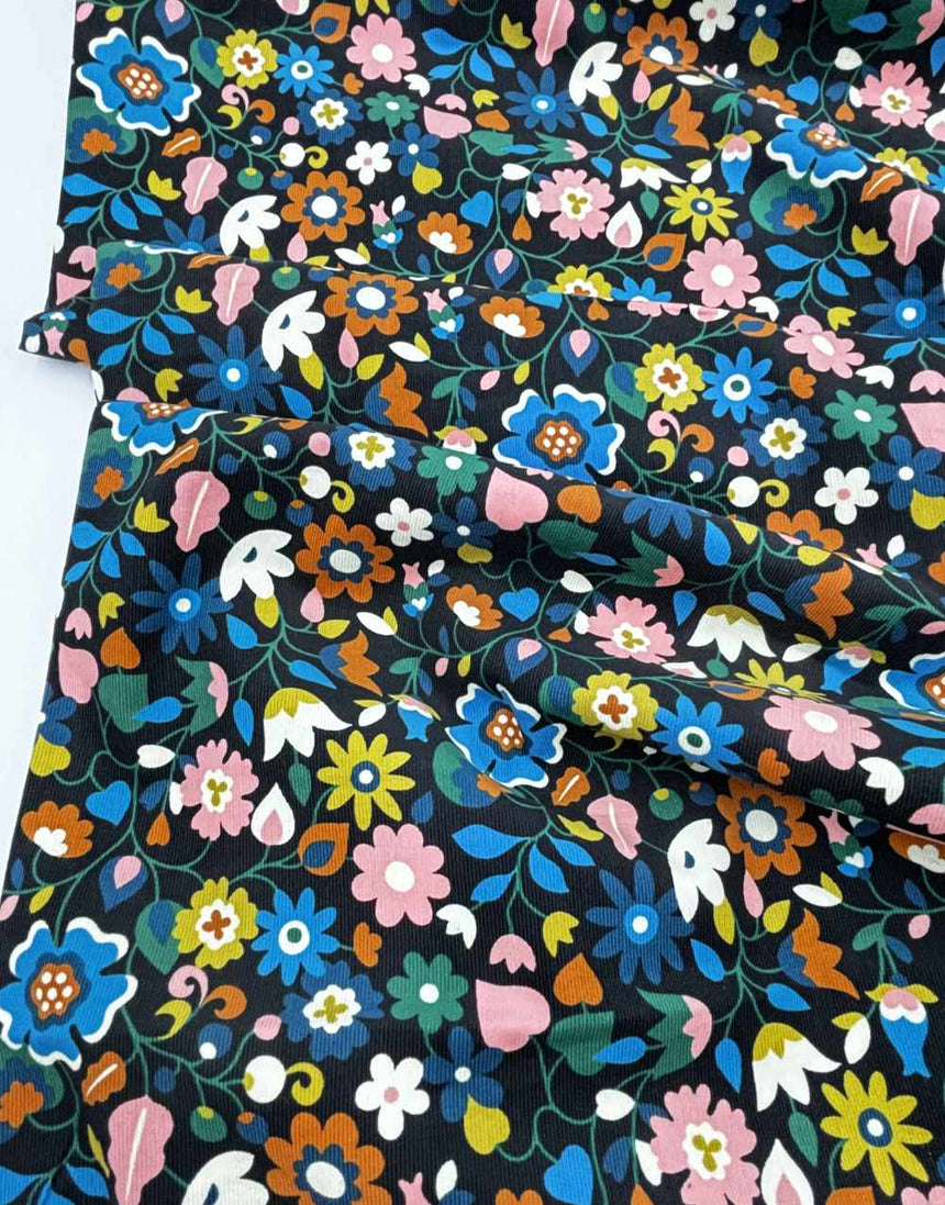 Teal Florali Cotton Needlecord Fabric, Dashwood Studio