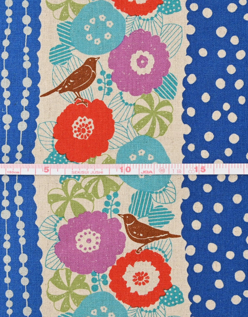 Blue & Turquoise Peck Japanese Cotton Linen Fabric, Echino