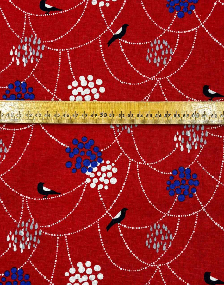 Red Bird to Hang Japanese Cotton Linen Fabric, Echino