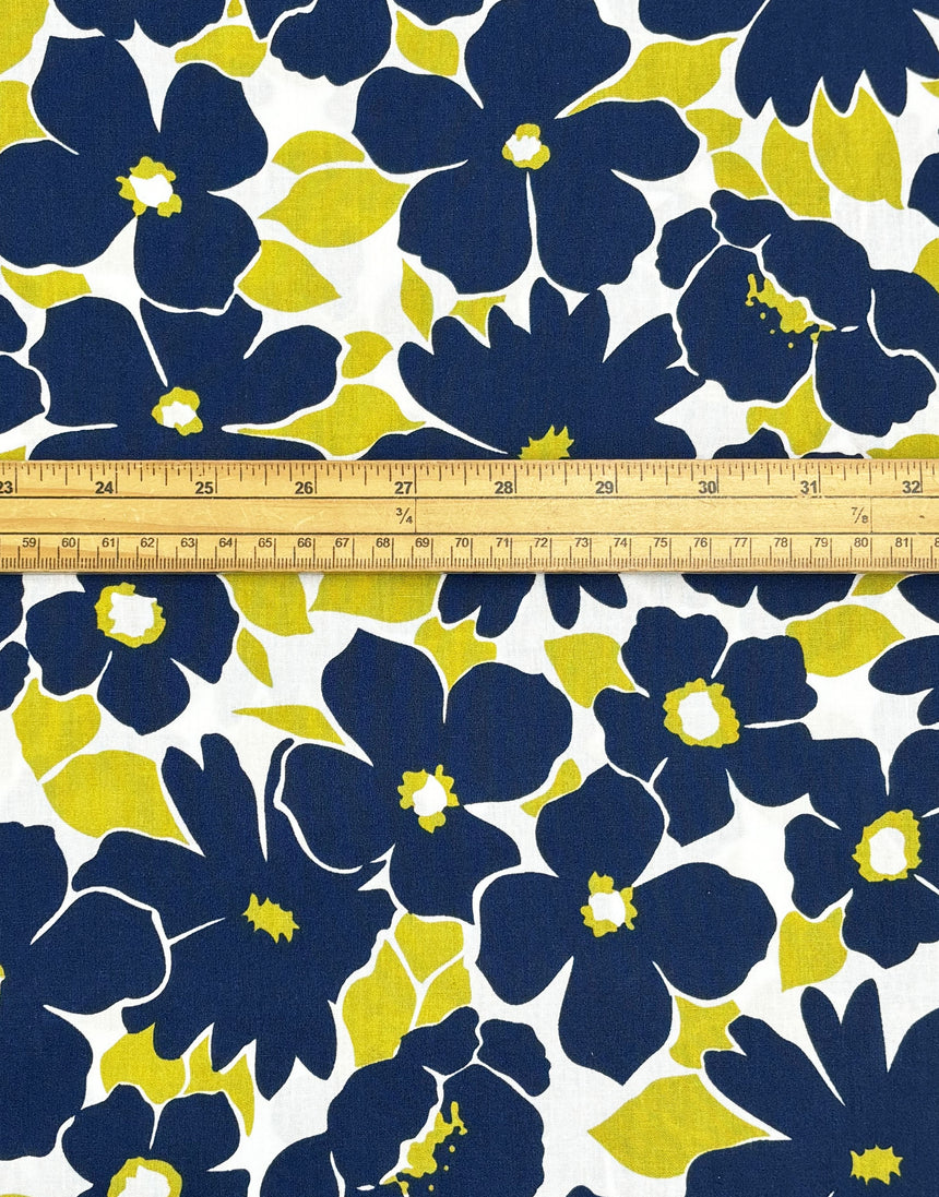 Navy Bold Flower Print Cotton Poplin Fabric