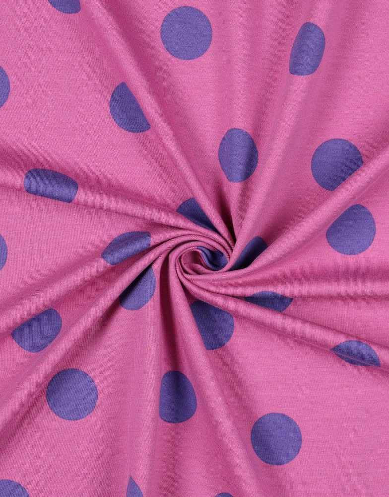 Fuchsia Big Dots French Terry Cotton Jersey Fabric