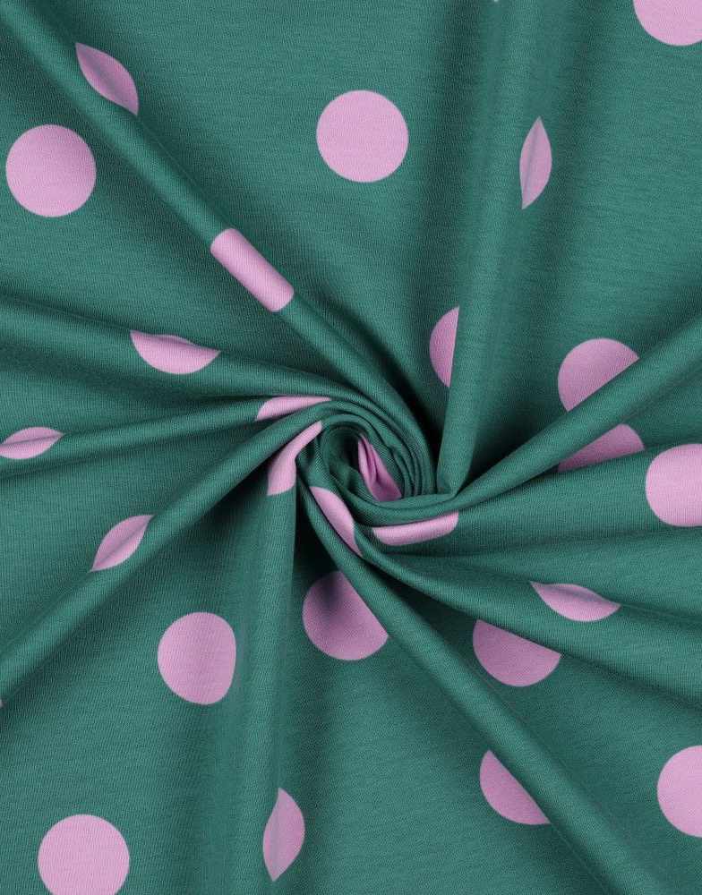 Petrol Big Dots French Terry Cotton Jersey Fabric