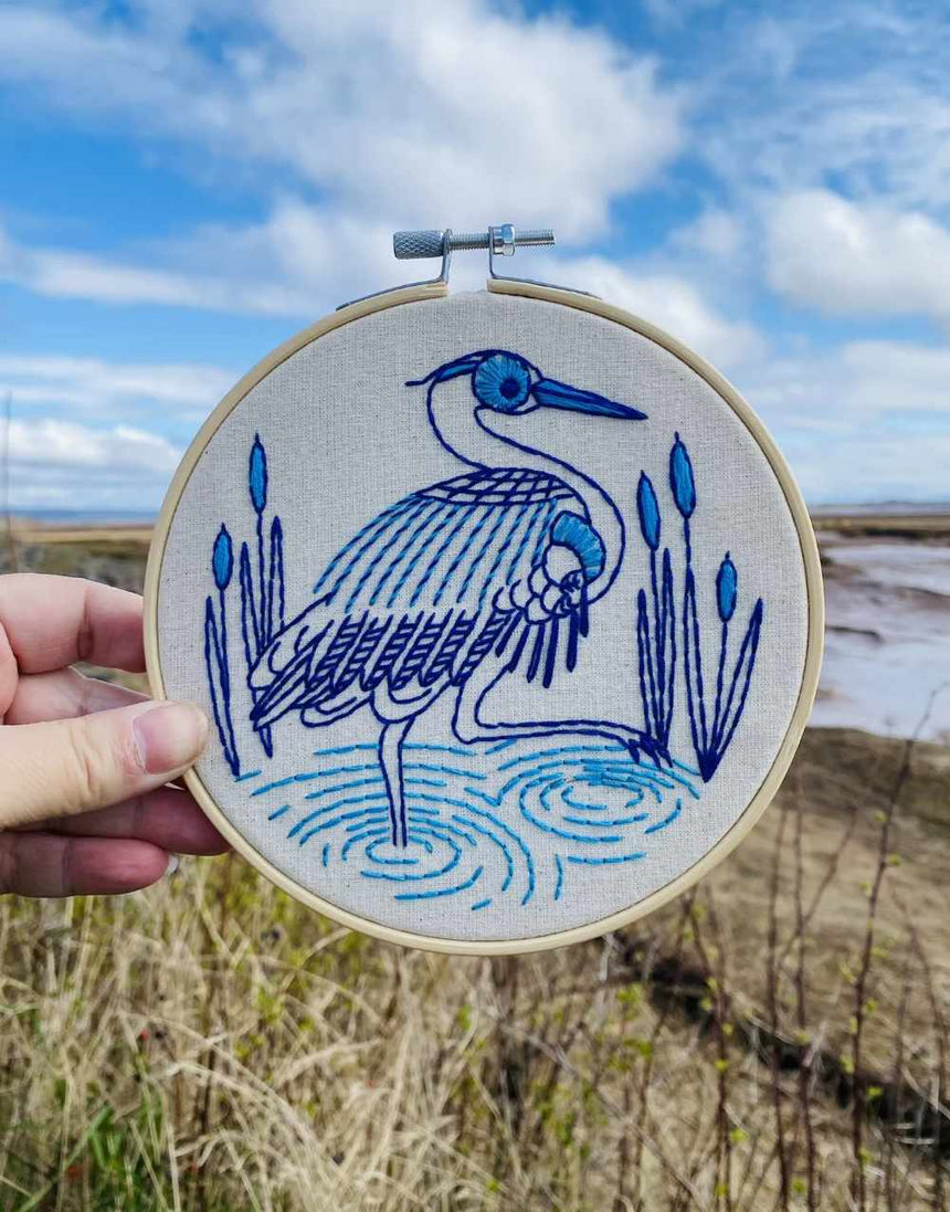 Blue Heron Embroidery Kit, Hook Line & Tinker