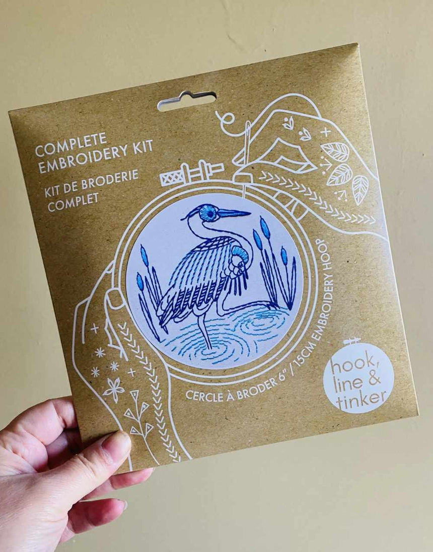 Blue Heron Embroidery Kit, Hook Line & Tinker