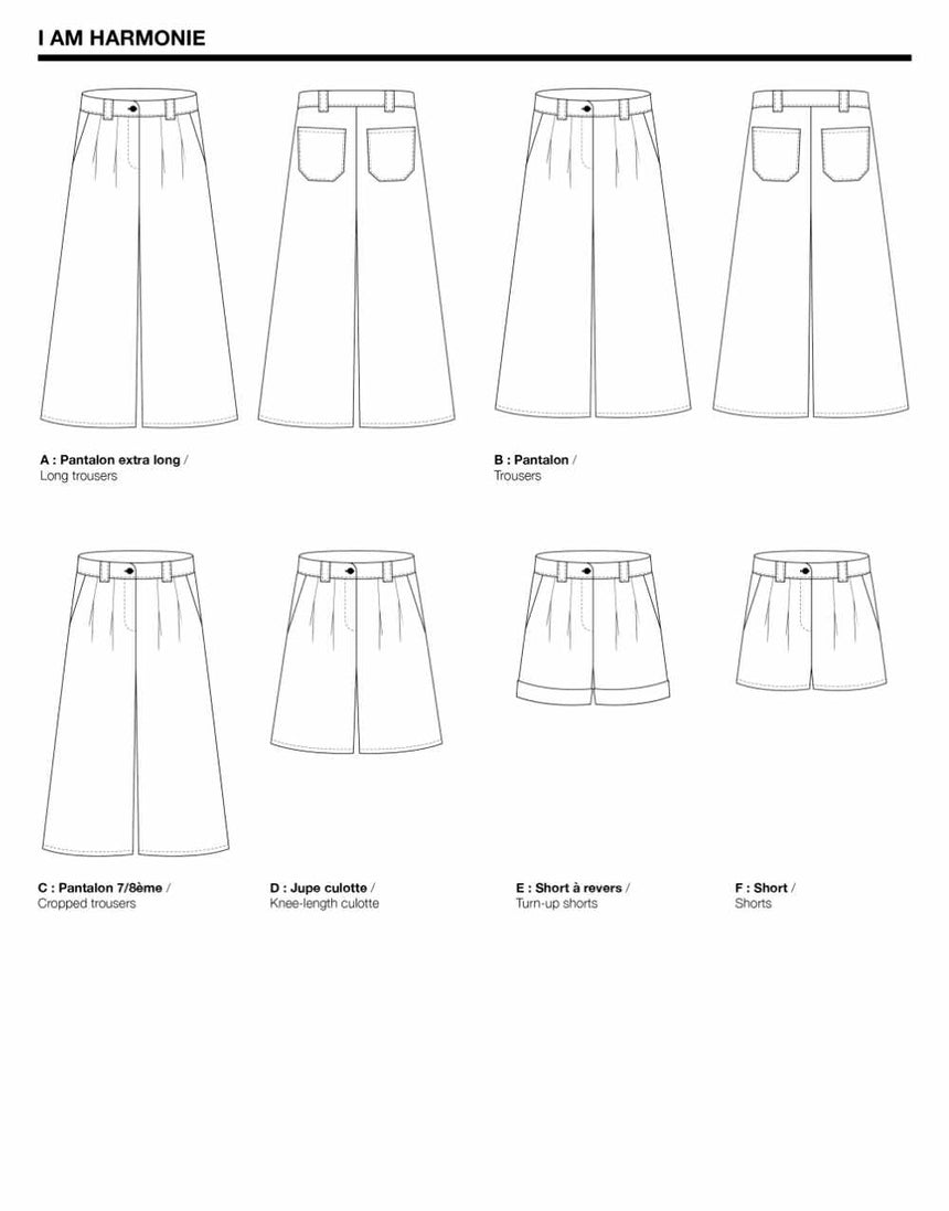 Harmonie High Waisted Trouser & Shorts Sewing Pattern, I AM Patterns