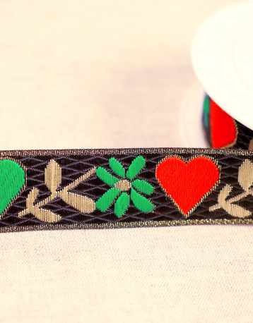 Not Specified Metallic Ribbon Black / 25mm Hearts & Flowers Jacquard Ribbon Trim 25mm 15830