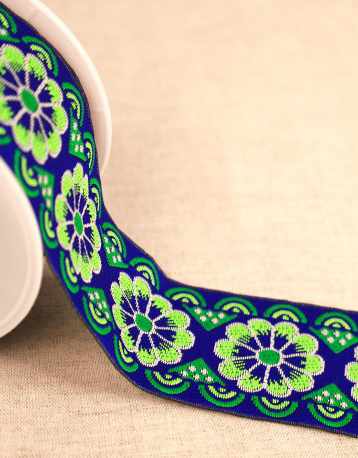 Not Specified Jacquard Ribbon Blue & Green / 50mm Rossette Jacquard Ribbon Trim 50mm 15845