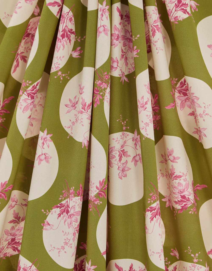 Liberty Fabrics Liberty Fabrics Kensington Crepe de Chine SS23: Beauty and Chaos Liberty Fabrics Kensington Crepe de Chine Posey Polka A Green 15156