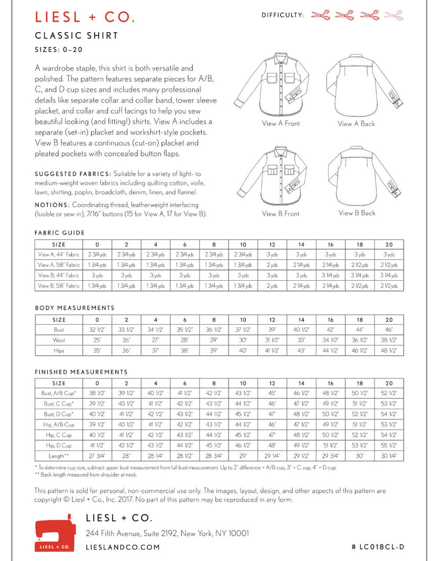 Classic Ladies Shirt Sewing Pattern, Liesl + Co