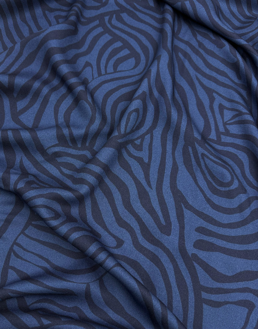 Deep Blue Abstract Zebra Print Viscose Fabric