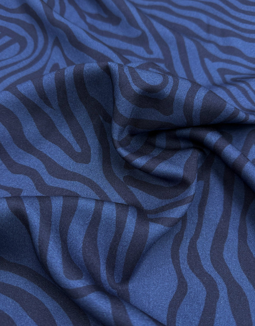 Deep Blue Abstract Zebra Print Viscose Fabric