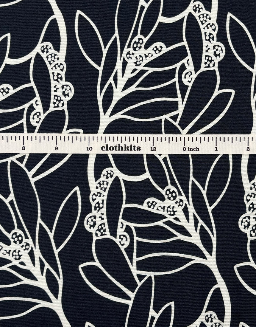 Black & Cream Leafscape Light & Lush Viscose Fabric